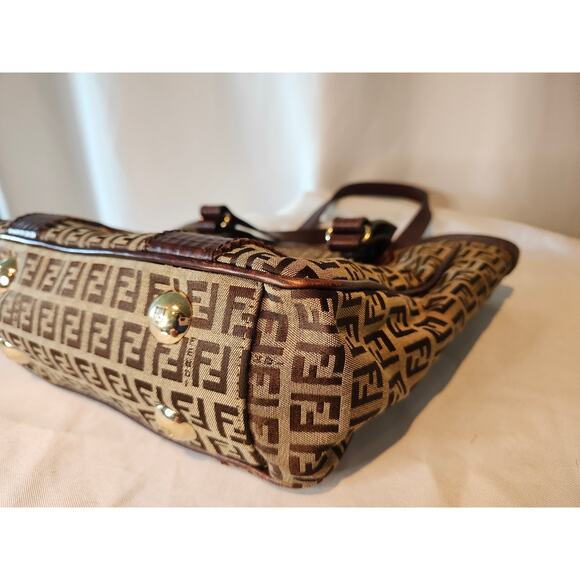 Fendi Western Zucchino Tote Shoulder Bag Brown Canvas and Leather Trim Vintage - Picture 5 of 15